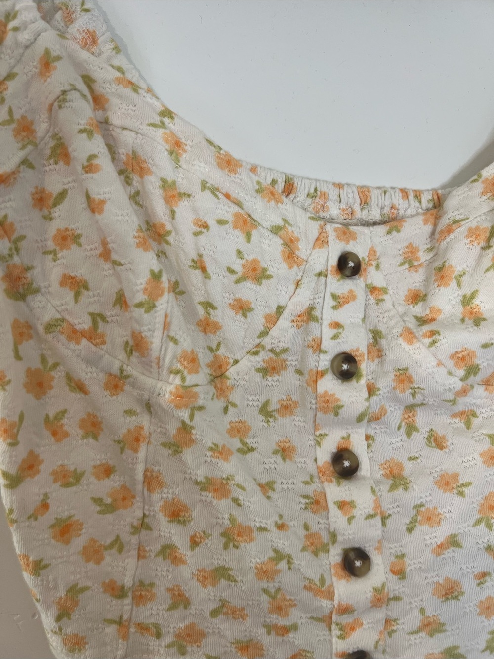 Billabong White Floral Smocked Crop Top with Orange and Green Print